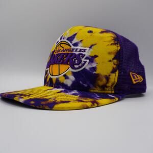 Los Angeles Lakers Tie-Dye Trucker Hat Purple Gold 9FIFTY Snapback Mesh Back New